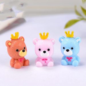Miniture Fairy Garden Accessories Supplies Cartoon Crown Bear Model Kids Toys Pot Bonsai Miniature Garden Terrariums Fairy Garden Figurine Animals Kits Items Car Interior Decoration Table Ornaments